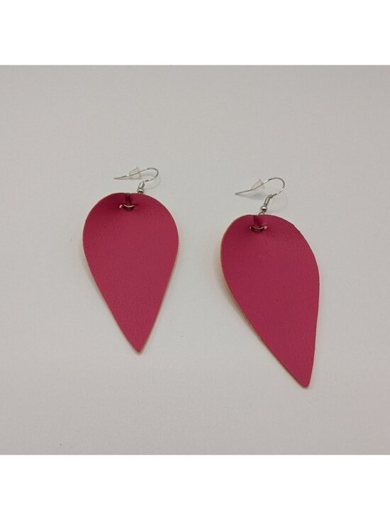 Jewelry - Pink Dangle Faux Leather Leaf Look French Wire Earrings Felted Back NWOT